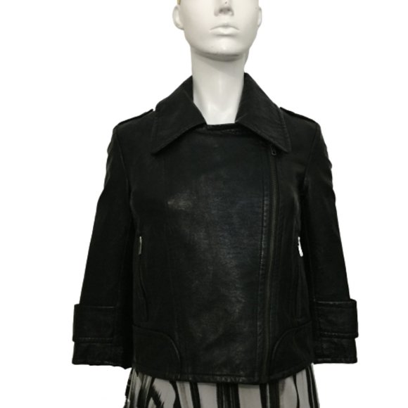French Connection Size 0 Ladies Black Leather Jacket - Picture 3 of 16